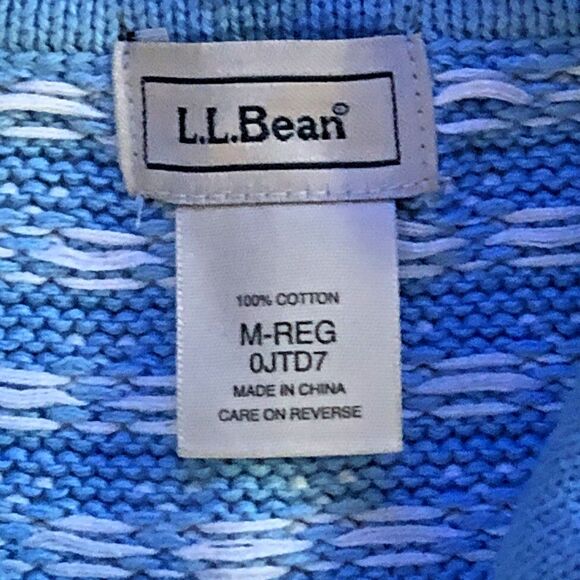 LL Bean Nordic Cardigan Sweater Womens Sz M Blue Fair Isle Heavy Cotton Zip Up - Picture 5 of 14